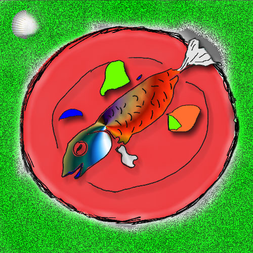 fish on plate  seashell & sand